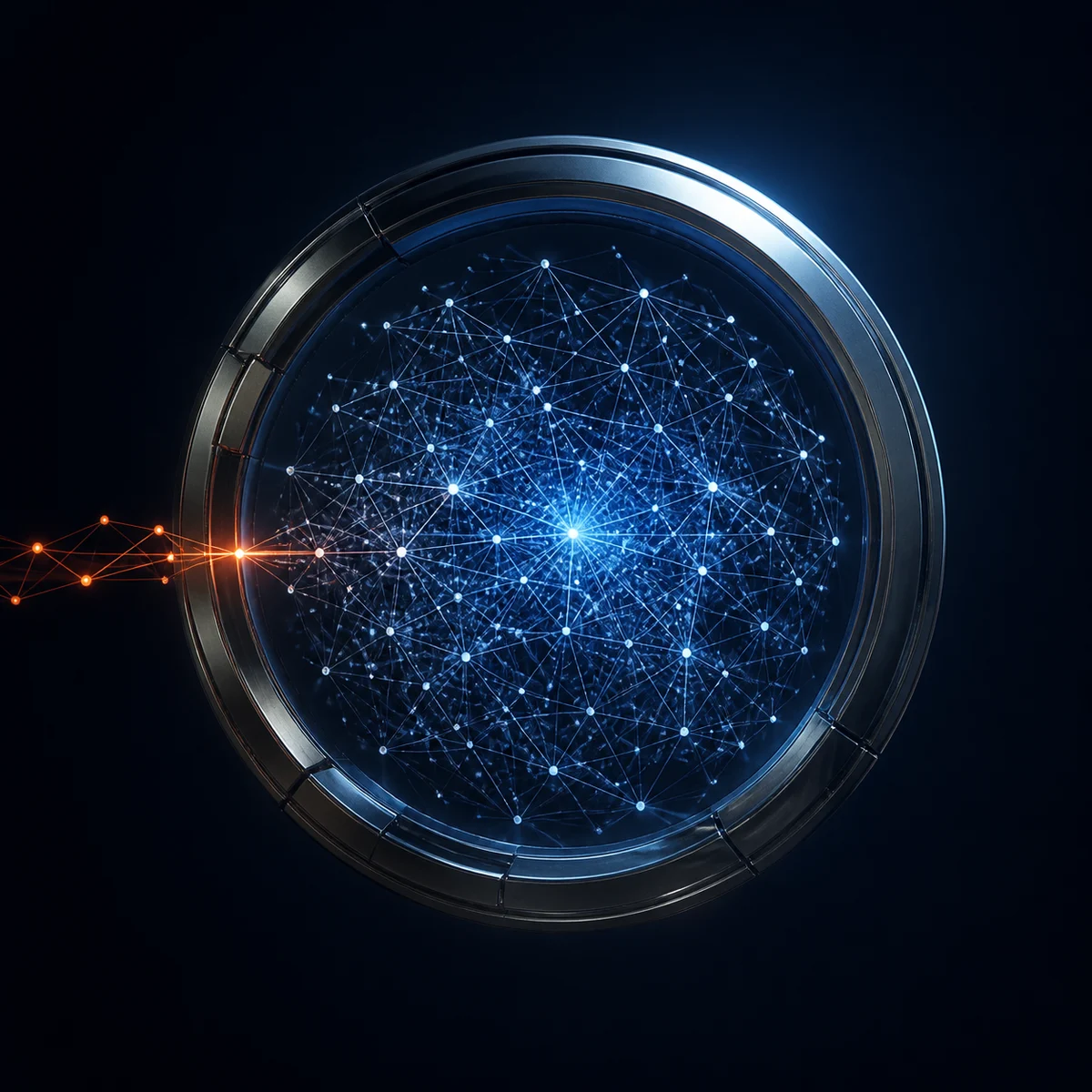 Abstract RootGuard containment network visualizing a controlled large-scale attack simulation